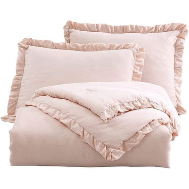 King Oversized Pink Ruffled Edge Microfiber Comforter Set